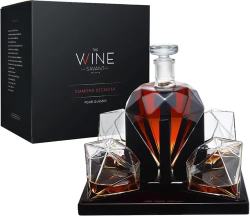 Vista 10 de The Wine Savant - Decantador de whisky en forma de diamante, con 2 copas en forma de diamante, para licor, escocés, ron, bourbon, vodka, tequila