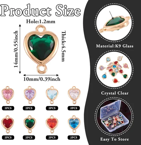 Vista 2 de Heart Connector Charms Faceted Crystal Love Heart Link Charms Valentines Linking Pendants with Double Loops for DIY Bracelet Necklace Jewelry Making