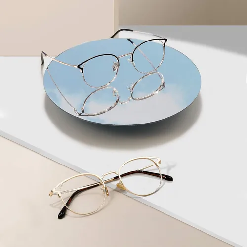 Vista 5 de Cyxus Blue Light Glasses for Men and Women, Retro Round Metal Frame 8092 rosado (03-Pink-8092T66US)