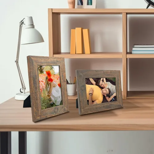 Vista 4 de Frametory, Marco de fotos de 5 x 7 pulgadas, estilo de grano envejecido, marcos para fotos o fotos de 5 x 7, diseño de moldeado ancho con vidrio