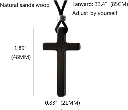 Vista 3 de Xianli Wang Collar con colgante de cruz de sándalo natural para hombres y mujeres, regalo de madera de madera casual suéter cadena de coche espejo