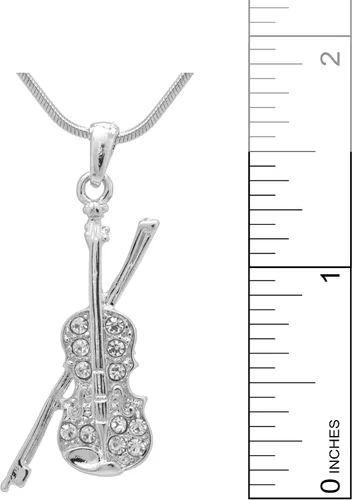 Vista 3 de Collar de violín de cristal plateado con lazo, chapado en plata