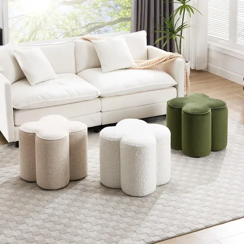 Vista 10 de Zesthouse – Otomana con forma de flor, reposapiés de terciopelo para sofá, taburete moderno para sala de estar, bonito taburete cuadrado