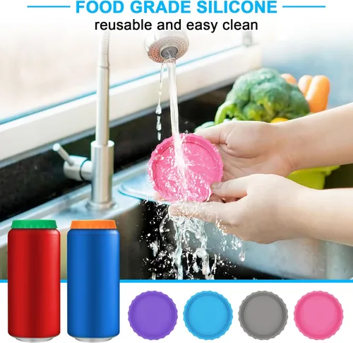 Vista 4 de Paquete de 6 tapas de silicona para latas de refresco, tapas reutilizables para latas de refresco, cubiertas para latas de cerveza, cubiertas