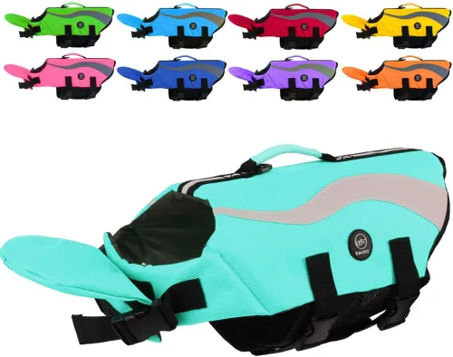 Vista 23 de EMUST Chalecos salvavidas ajustables para perros pequeños con flotabilidad mejorada, chaleco de natación pequeño con asa de rescate duradera