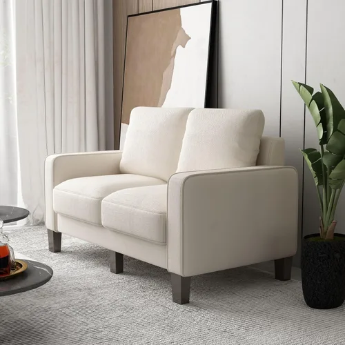 Vista 3 de Daesar Sofá moderno de 2 plazas, sofá biplaza para espacio pequeño, sala de estar, dormitorio, estudio, apartamento, tela beige