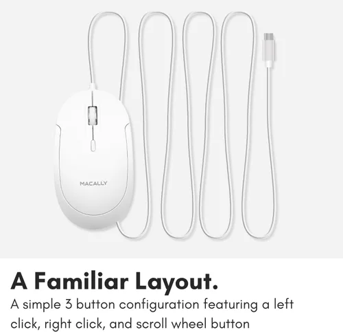 Vista 6 de Macally Ratón USB C con Cable para Mac y PC - Delgado, Silencioso y Confiable - Ratón Tipo C para MacBook Pro/Air, iMac, Apple iPad, Laptop