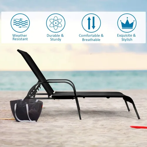 Vista 8 de Tangkula Sillón para exteriores, tumbona de patio con respaldo ajustable, sillón reclinable para piscina exterior con marco de acero resistente