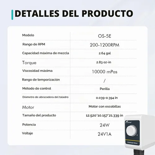 Vista 6 de LAB FISH OS-5E Agitador superior, 10L 200-1200RPM