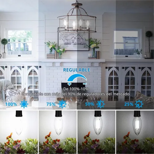Vista 4 de MAXvolador, bombillas LED regulables E12 candelabro clásico, equivalentes a 60 W, luz blanca diurna de 5000 K, bombilla LED de araña de 600 lm