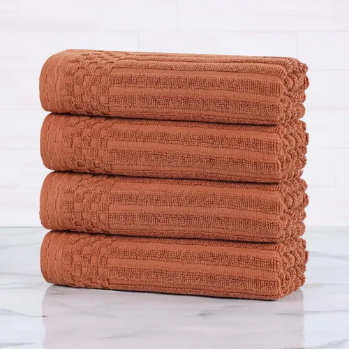 Vista 25 de Superior Juego de 6 toallas de algodón sólido y acanalado, toallas de cara de 13 x 13 pulgadas, toallas de mano de 16 x 28 pulgadas, toallas de baño
