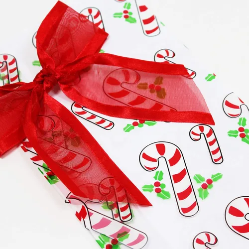 Vista 2 de Saybrook Products Bastones de caramelo de celofán de Navidad con lazo de organza con lazo de organza Twist-Tie Juego de 10 bolsas reforzadas de 11 x