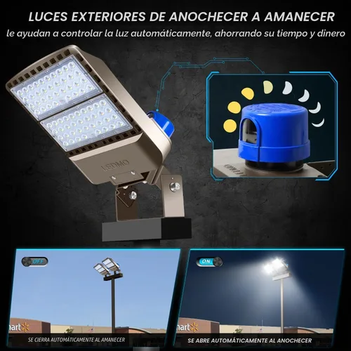 Vista 7 de ledmo Luces LED para Estacionamiento con Montaje de Muñón Ajustable 200W del Anochecer al Amanecer Iluminación Exterior con Fotocélula Luces de Área