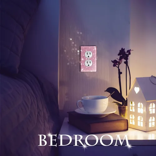 Vista 4 de 4 piezas de cubiertas de placa de interruptor con purpurina rosa con diamantes de imitación para placa de pared, decoración de habitación preparada