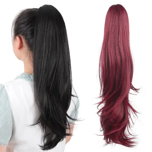 Vista 30 de Extensiones de cola de caballo, extensiones de cabello de cola de caballo con clip de garra marrón oscuro para mujer, pieza de cabello rizado