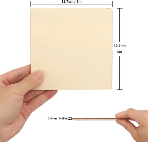 Vista 2 de 150 cuadrados de madera para manualidades, piezas de madera sin terminar de 5 x 5 pulgadas para manualidades, hojas de madera en blanco, hojas