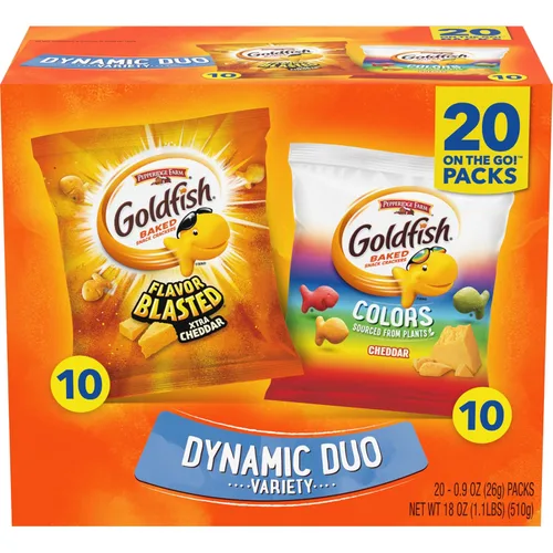 Vista 10 de Goldfish Crackers Say Cheeeese - Paquete variado con queso cheddar, pizza y parmesano, paquetes de aperitivos, 20 unidades (paquete de 2)