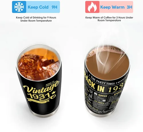 Vista 2 de Vasos de feliz cumpleaños 95 para hombres y mujeres, regalos de acero inoxidable en el año 1931, regalo de cumpleaños de 95 años para esposa