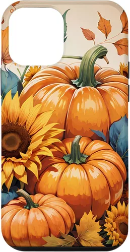 Vista 12 de iPhone 14 Bonito arte de otoño, calabazas, girasoles y hojas de otoño