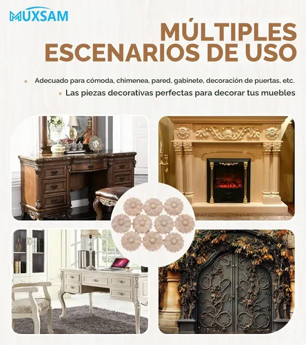 Vista 7 de 10 piezas de rosetas de madera pequeños apliques Onlay, calcomanías