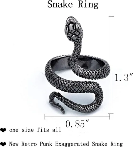 Vista 2 de HUASAI Anillo de serpiente para mujer, estilo vintage, con cobra, ajustable, con forma de serpiente, Aleación