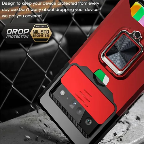 Vista 2 de Funda tipo billetera para Google Pixel 7/7Pro, con cubierta deslizante para cámara, ranura para tarjetero y anillo magnético con soporte, funda Negro