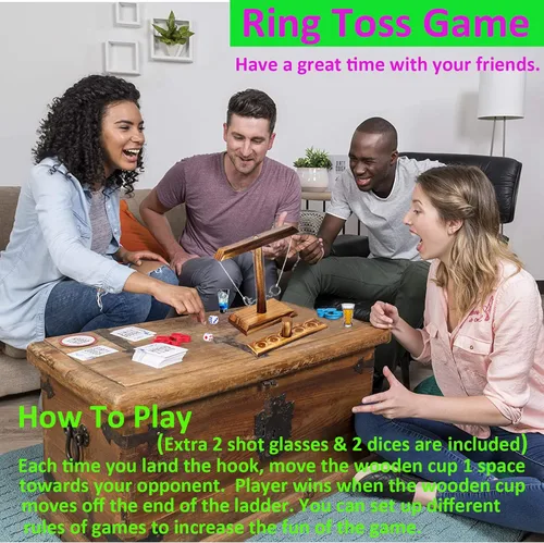 Vista 2 de Juego de lanzamiento de anillos de madera para interiores y exteriores, juego de lanzamiento de anillos para adultos y niños, 9.8 pulgadas