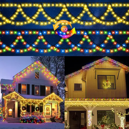 Vista 8 de KAZOKU Luces de Navidad para Exteriores e Interiores 40 Pies 380 LED Impermeables Luces de Árbol de Navidad 8 Modos Extensibles Luces de Cadena