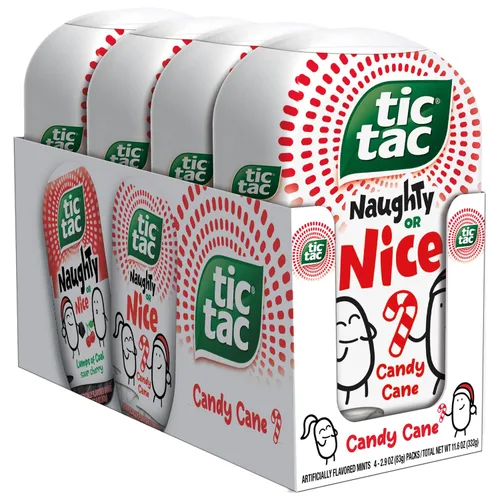 Vista 9 de Tic Tac Mentas Maliciosas o Amables, Pepitas de Carbón Sabor Cereza Ácida, 4 Paquetes de Botella, Refresco Para Llevar, Regalos de Navidad, 82 g