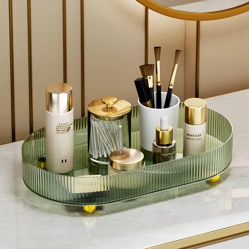 Vista 3 de Bandeja ligera de lujo, mesa de almacenamiento de taza de té, bandeja de mesa de maquillaje, bandeja decorativa para tocador utilizada