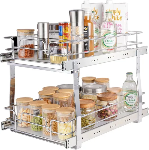 Vista 11 de VEVOR Organizador de Gabinete Extraíble, 7" de Ancho x 21" de Profundidad, Estantes de Despensa Deslizables de Servicio Pesado, Cajones Deslizables