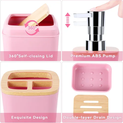 Vista 5 de Juego de accesorios de baño rosa con cortina de ducha y alfombras con purpurina, juegos de baño con alfombras de baño extrasuaves y absorbentes