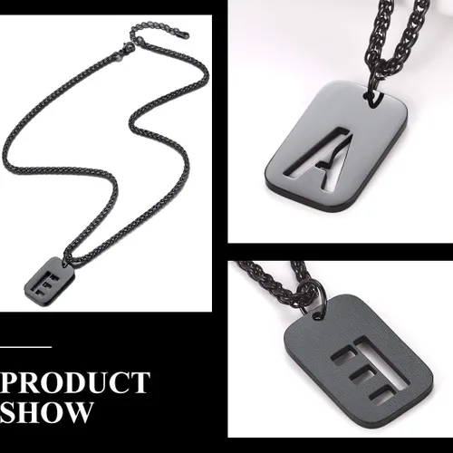 Vista 6 de Richsteel - Collares con iniciales para hombre, etiqueta de perro con letra para mujer, colgante de etiqueta militar con cadena Spiga