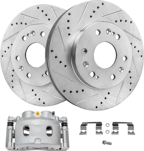 Vista 17 de Detroit Axle - Rotores de freno perforados traseros + repuesto de pinza de freno de disco trasera izquierda para Acura TL Honda Element - Juego de 3