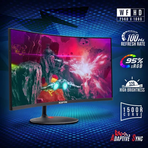 Vista 3 de Sceptre Monitor LED creativo curvo UltraWide 21: 9 de 34 pulgadas 2560x1080 HDMI DisplayPort sin marco hasta 100Hz, negro máquina 2020 (C345W-2560UN)