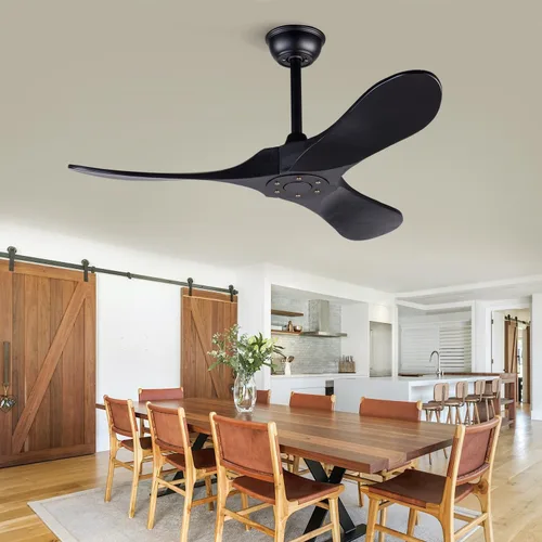 Vista 7 de Ventiladores de techo de 42 pulgadas sin luces, ventiladores de techo negros sin luces con control remoto, 3 aspas de madera maciza, ventilador