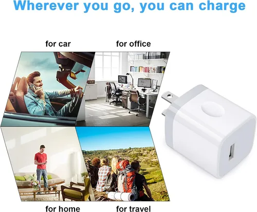Vista 7 de Cargador de pared USB de un solo puerto, adaptador de corriente GiGreen 1A/5V, paquete de 5 bloques de carga, caja de enchufe compatible