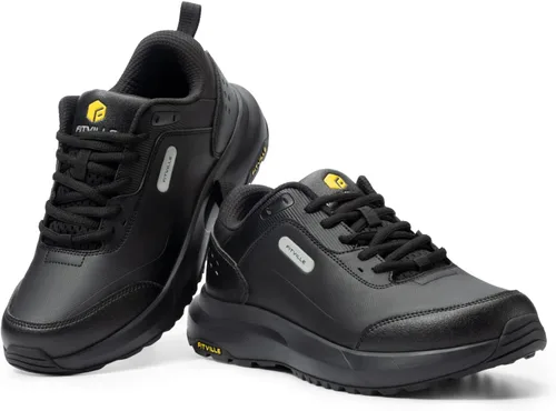 Vista 5 de FitVille Zapatos de senderismo extra anchos para hombre, zapatos para caminar al aire libre, zapatos de trabajo impermeables con puntera suave
