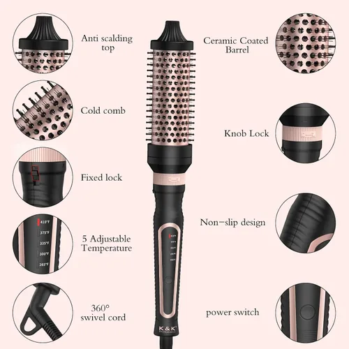 Vista 7 de K&K - Cepillo térmico 3 en 1 con calentamiento iónico redondo, crea volumen y un estilo de cabello más suave para cabello completamente seco