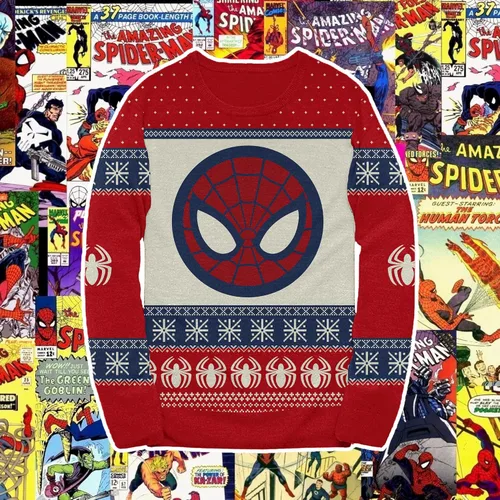Vista 5 de Marvel Suéter navideño de Spider- Man Symbol and Webs con licencia oficial para adultos