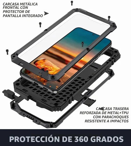 Vista 4 de Simicoo Compatible con Samsung S22 - Funda protectora híbrida de silicona y metal con soporte, a prueba de golpes de grado militar, resistente