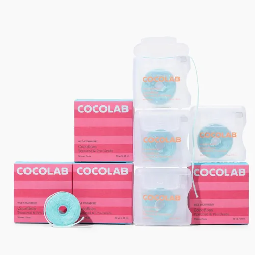 Vista 17 de Cocolab Hilo dental tejido, cuidado bucal diseñado por dentistas, aroma a coco, encerado, expandible, vegano, hilo dental amigable para niños
