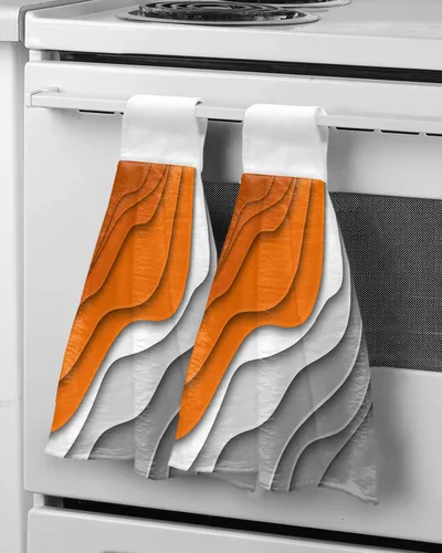 Vista 13 de Toallas de cocina con lazo para colgar, toallas de mano abstractas onduladas de color gris degradado, suaves, absorbentes, para baño, bar, hogar