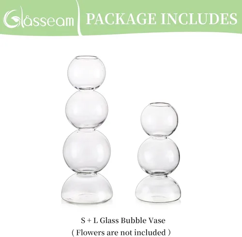Vista 6 de Glasseam Juego de 2 jarrones de flores únicos, bonitos jarrones pequeños de vidrio para flores, jarrones transparentes modernos para decoración