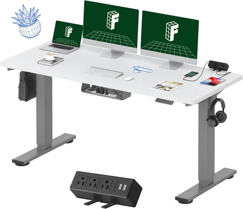 Vista 32 de FLEXISPOT EN2 Escritorio de pie de una pieza completa con regleta de alimentación de abrazadera, escritorio eléctrico de altura ajustable de 40 x 24