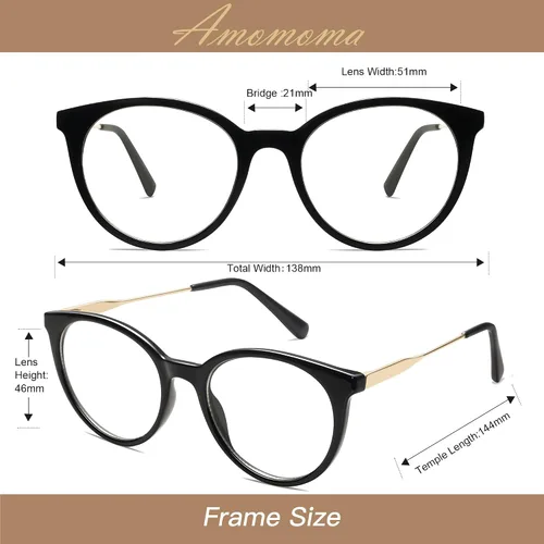 Vista 3 de AMOMOMA Lentes de lectura redondos retro para mujer, lindos y elegantes con bloqueo de luz azul, AM6055