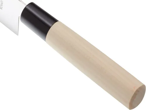 Vista 4 de Mercer Culinary, colección asiática. Cuchillo rebanador., Cuchillo Santoku 7", De madera madera (Wooden Handle)