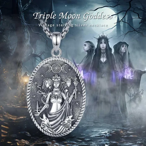 Vista 139 de EUDORA Collar de plata de ley 925 con moneda Hécate, Athena, Perséfono, Nyx, diosa de la luna triple, diosa celta, rueda de Hécate, llave, regalo