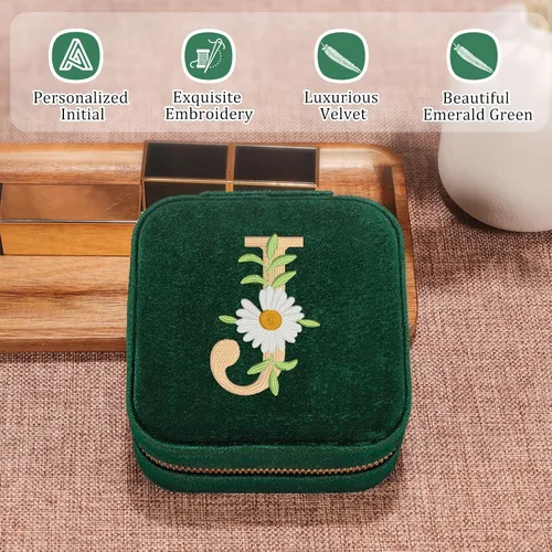 Vista 2 de GSPY Joyero de viaje de terciopelo, estuche de viaje pequeño, joyero personalizado con inicial, organizador de joyas de viaje, regalos