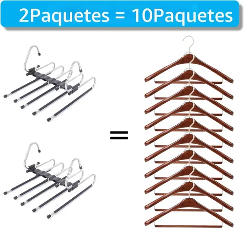 Vista 7 de Perchas mágicas para pantalones que ahorran espacio, paquete de 2 para armario, múltiples capas, multifuncional, organizador para pantalones